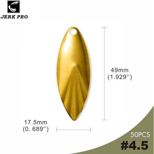 JERK PRO 50PCS Size 4.5 Fluted Steel Willow leaf Spinner Blades Nickle & Gold Plated Spinner bait Parts For Fishing