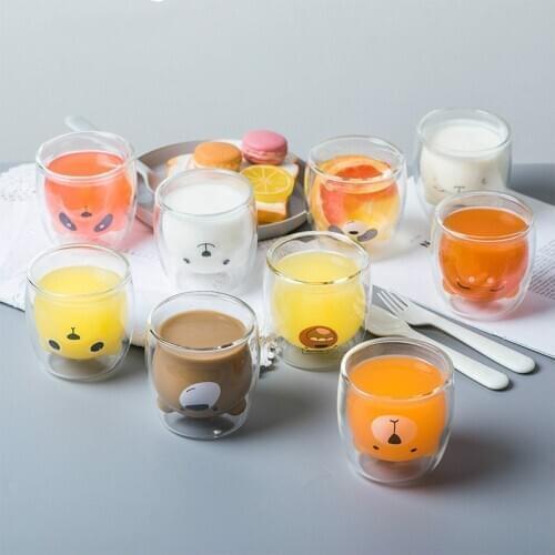 Bear Shaped Double Wall Glass Mugs Resistant Kungfu Tea Mug Milk Lemon Juice Cup Drinkware Coffee Cups Mug Gift Child Love