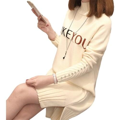 Half High Collar Loose Long Knitted Sweater Women Diamond Long Sleeve Jumper Ladies Fashion Letter Print Knit Pullover Female