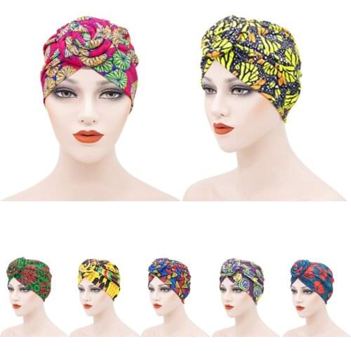 Women Printed Muslim Hats Cross Knotted Chemo Cap Head Scarf Turban Indian Hat Head Wrap Bandanas Vintage Headawear Accessories