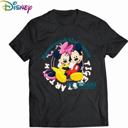 Women clothing couple fashion Disney Mickey mouse cartoon letter printing O-neck short-sleeved cute mouse womens loose T-shirt