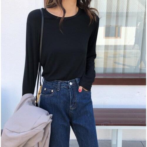 Womens Ladies cotton fashion simple casual long sleeve tops One Size