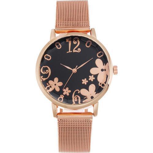 Fashion Casual Floral Pattern wrist watches for women stylish luxury gold mesh stainless steel Strap ladies watch reloj mujer