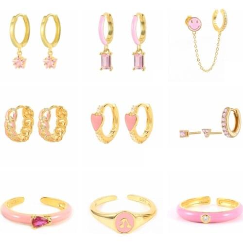 CANNER Stud Ear rings 925 Sterling Silver Pink Zircon Huggie Earrings Heart Star Drop Earrings For Girl Women pendientes Aretes