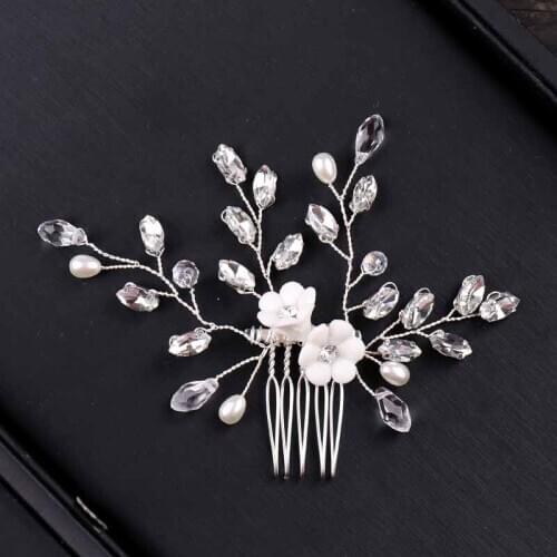 Bride Wedding Fashion Hair Comb Women Shining Rhinestone Flower Headpieces Ladies Simulation Pearl Handmade Jewelry Accessories