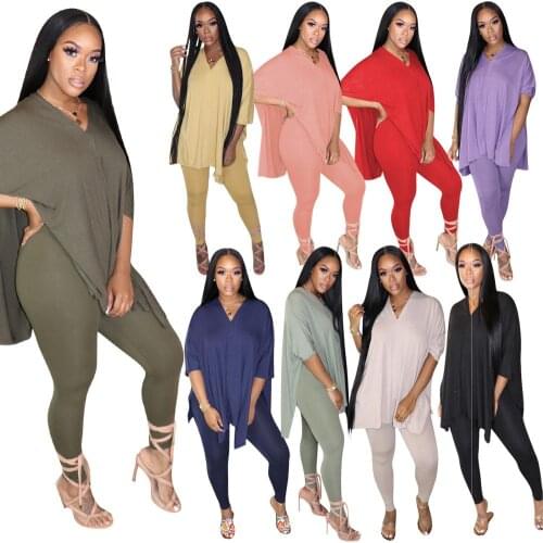 Casual Women tracksuit deep v-neck long shirt + long pants soild color indoor clothes Female Sportwear suit