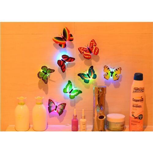 1PC Flashing Lamps Novely Home Decoration Artificial Wall Nightlights Colorful Butterfly For Wedding Baby Room LED Night LF 156