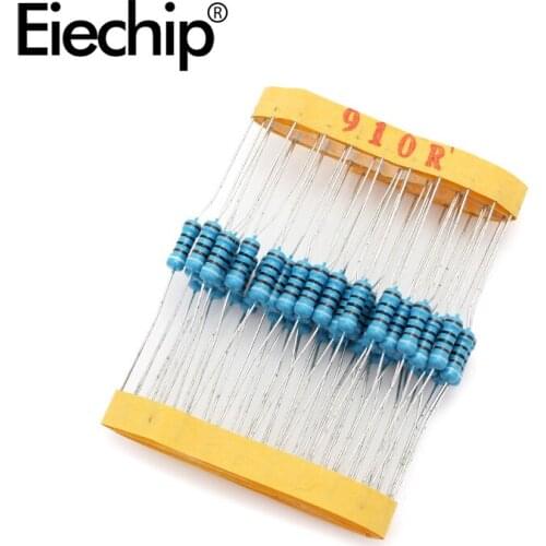 100pcs/lot 0.5W 1 ohm 1% Metal film resistor 1/2W resistance 910R Electronic resistors