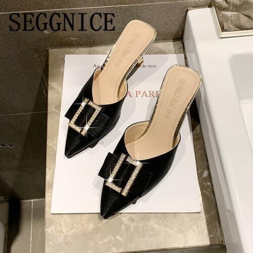 2020 Brand Luxury Designers High Heel Pumps Slip on Women' Fashion Tacones Mujer Crystal Shiny Casual Black Sandals Woman Shoes
