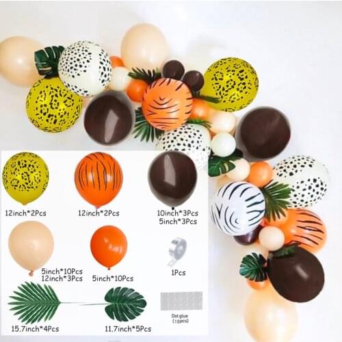 44pcs Jungle Safari Theme Birthday Party Balloon Garland Kit Palm Leaves Animal Balloons Kids Birthday Party Baby Shower Decors