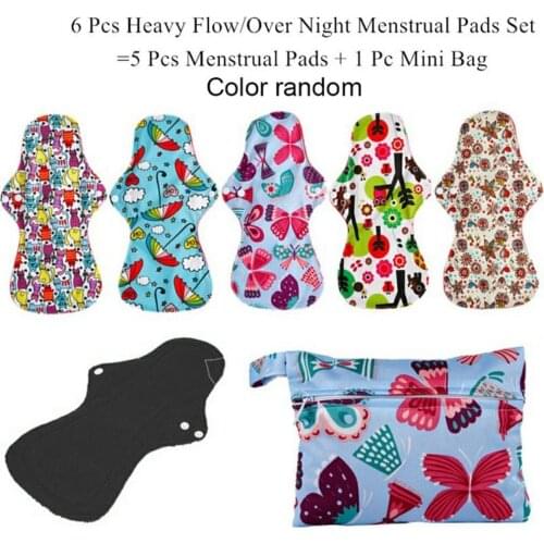 5pcs Washable Menstrual Pads Sanitary Towel Cloth Reusable Sanitary Pad Matrenity Nursing Towel Cloth Absorbent +a storage bag