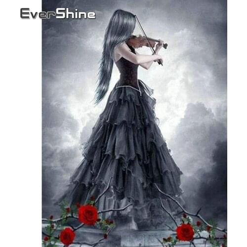 EverShine Diamond Embroidery Full Drill Square Portrait 5D Diamond Painting Music Mosaic Picture Of Woman Rhinestones Home Decor