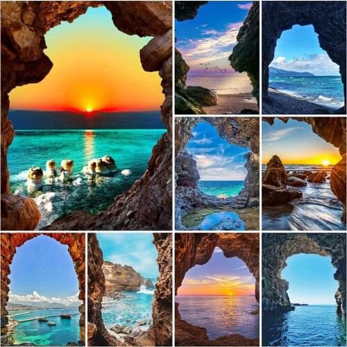 Diamond Embroidery Landscape Seaside Cross Stitch 5D DIY Diamond Painting Sunset Scenery Diamond Mosaic Mountain Art Home Decor