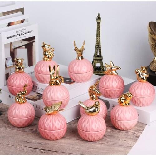 European-style Ceramic Plating Animal Pink Storage Jar Girl Room Decoration Art Candy Jewelry Jar Home Decoration Christmas Gift