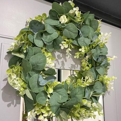 40cm White Simulation Garland Ring Field Pendant Door Knocker Round Leaf Decoration Eucalyptus Pecunia Wreaths Hanging Acc