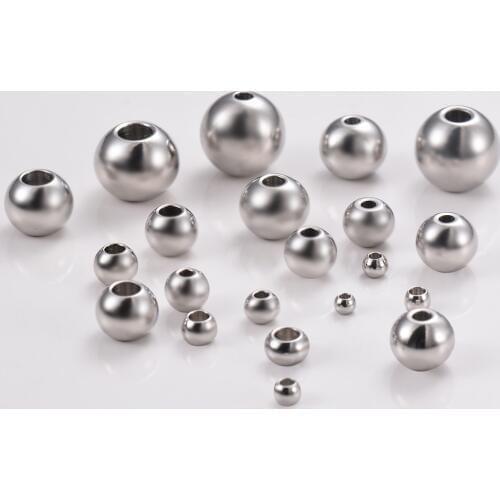 50Pcs/Lot Silver Color Stainless Steel Spacer Beads Loose Ball With Hole Charm Bracelets Bangles DIY For Jewelry Making