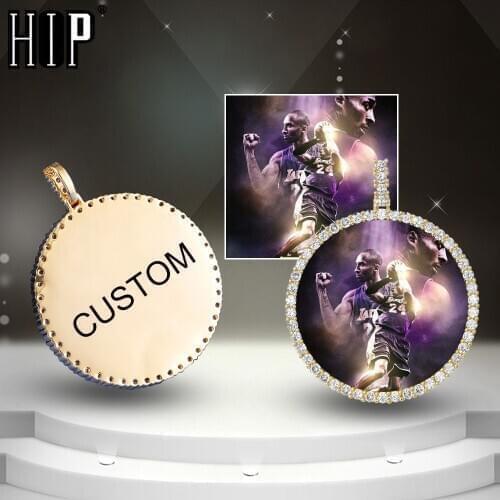 Hip Hop Big Round Custom Photo Medallions Iced Bling AAA Cubic Zirconia Personalized Necklace&Pendant For Men Jewelry Solid Back