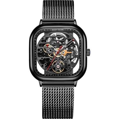 Reef Tiger mens automatic watches,luxury men watche skeleton 100m waterproof ultrathin mechanical wristwatches sapphire RGA9075