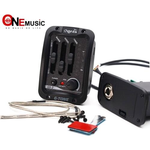 Cherub GS-2 Acoustic Guitar EQ Preamp System 3 Band Built-in LED Chromatic Tuner Piezo Phase Acoustic Guitar Pickups Accessories