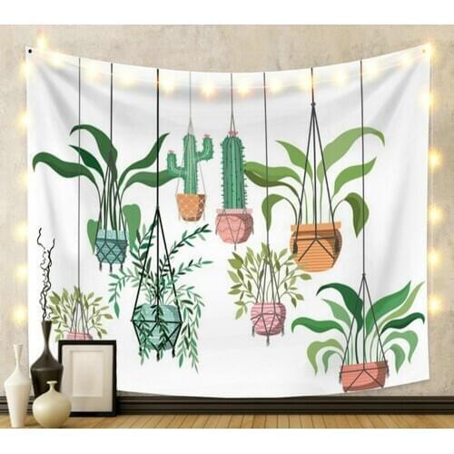 Cartoon Natural Plant Cactus Flower Tapestry for Livingroom Photography Wall Decor