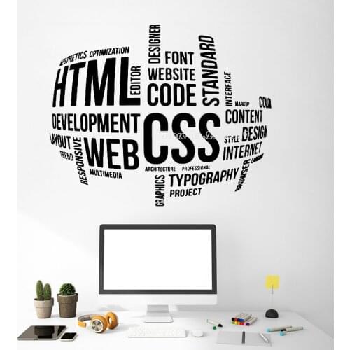 HTML Web Css Letters Vinyl Wall Decal Company Internet Innovation Words Cloud Office Wall Stickers Modern Home Decoration LL829