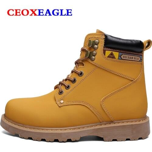 Classical Genuine Leather Men Ankle Boots Leather Snow Boots Winter Punk Booties Martin Winter Boots Working Boots Mens Shoes