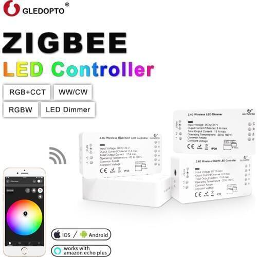 GLEDOPTO ZIGBEE Led Controller RGB+CCT WW/CW zigbee controller LED DC12-24V LED strip controller zll app controller RGBW rgb