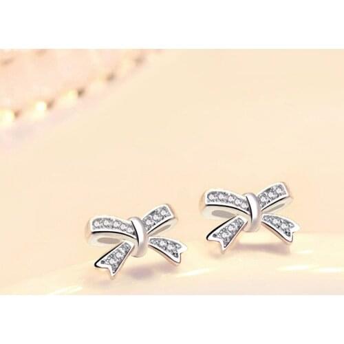 Korean 925 Sterling Silver Bowknot Charm Stud Earrings For Women Elegant Party Jewelry Prevent Allergy eh1376