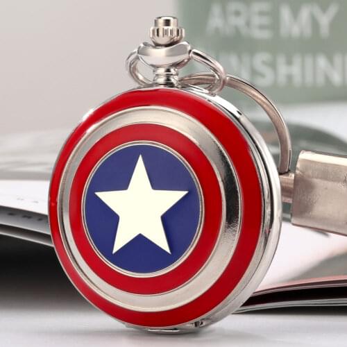 Creative Captain Star Shield Case Design Fashion Pocket Watch with Leather Rope Watch Chain Gifts
