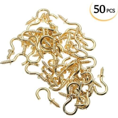 50pcs 3Sizes Brass Hanger Cup Screw Hook Coated Plant Key Picture Jewelry Holder Hooks for Hanging Home Accessories