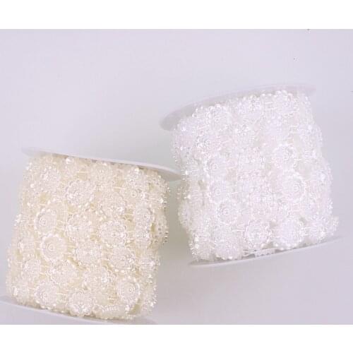 2Colors 2Yard Cotton Fishing Line Artificial Ivory White Multilayer flower Flatback Pearl Beads Chain DIY Wedding Decoration