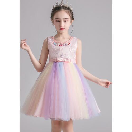 Girls Summer Clothes 2020 New Girls Elegant Fairy Dress Sleeveless Cute Sweet Princess Tutu Dress Rainbow Mesh Dancing Dress