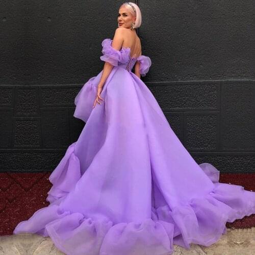 2021 Hot Sale New Purple Short Front Long Back Prom Party Dresses High Low Off Shoulder Sleeves Wedding Guest Gowns Sweetheart