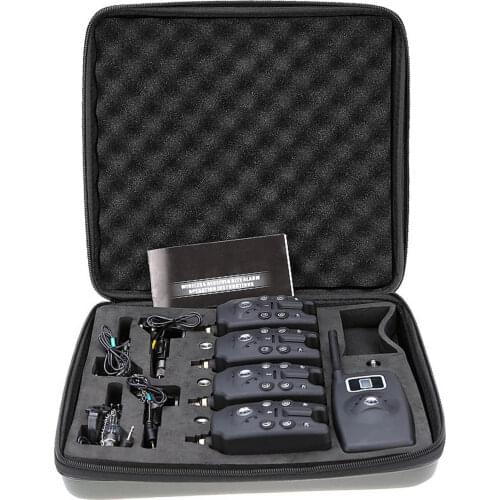 Lixada Wireless Digital Fishing LED Alarm Alert Set 4 Fishing Bite Alarm + 1 Receiver with LCD Screen Indicator + 4 Chain Hanger