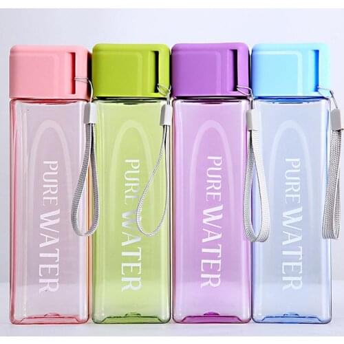 Cute New Square Tea Milk Fruit Water Cup 480ml Water Bottles Drinking With Rope Transparent Sports Korean Style Heat Resistant