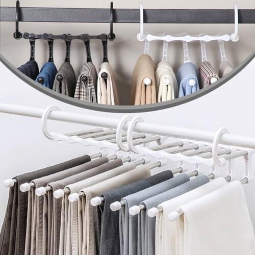 Multifunction 5 in 1 Pants Hanger Storage Rack Adjustable Pants Tie Storage Shelf Closet Organizer Stainless Steel Clothes Hang