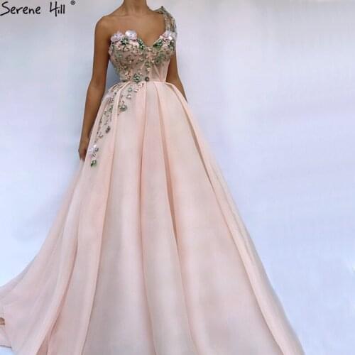 Serene Hill One Shoulder Fashion Sexy Newst Evening Dresse 2020 Flowers Pearls Sleeveless Formal Party Gown CLA6512