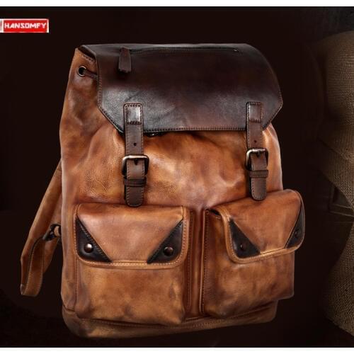 New first layer cowhide Men backpack genuine leather large capacity mens travel backpacks computer school bag shoulder bags