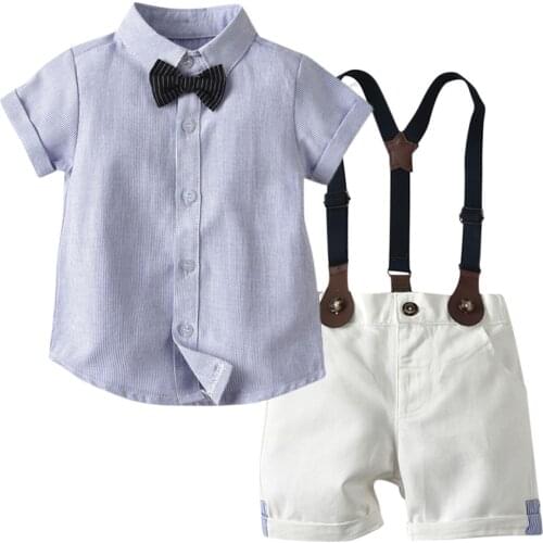 Newborn Baby Gentleman Outfits 2021 Summer Casual Newborn Clothes Set Fot Boys Bow Tie Floral Shirt Top Suspender Shorts Sets