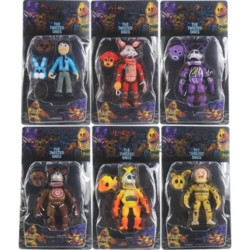Five Nights Midnight Toy Bear Movable Joints FNAF with Light Action Figure Toys Foxy Chica PVC Model Dolls Kids 6 Pcs/set