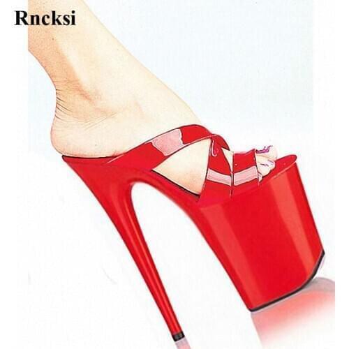 Rncksi Women Sexy 20cm Red Fashion High Heel Shoes Platform Slippers 8 Inch Sexy Pole Dance Clubbing Party Slippers
