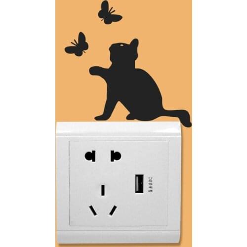 Cute Playing Black Kitten Print Wall Stickers Light Switch Decor PVC Wallpaper For Bedroom Living Room Decoration