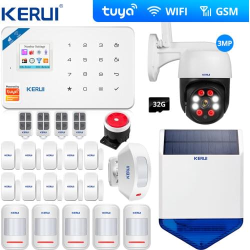 KERUI W18 WIFI GSM SMS Home Burglar Security Alarm System Curtain Motion Sensor Wireless Solar Siren IP Camera GSM Alarm System