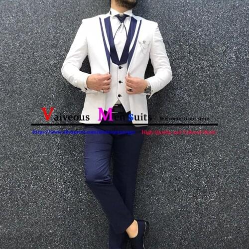Tailor-Made Slim Fit White Groom Tuxedos Groomsmen Mens Wedding Suits 3 Piece Prom Bridegroom (Blazer+Pants+Vest) Costume Homme