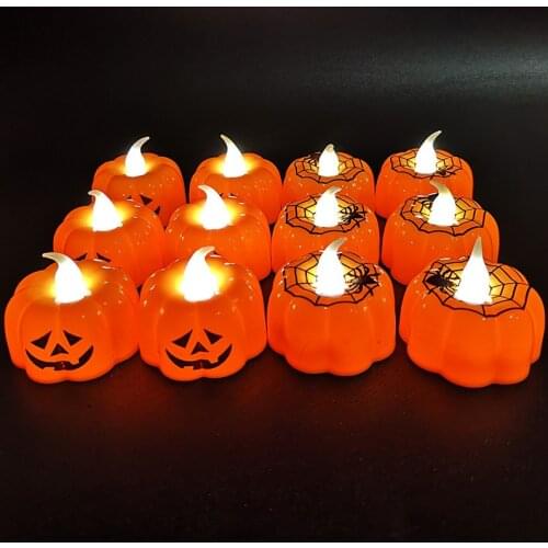 LED Pumpkin Candle Light, Flameless Flickering Hollow Ghost Face Tea Candles Lamps, For Halloween Indoor Home Decorations