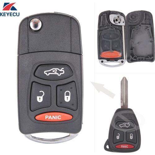KEYECU Replacement Modified Flip Remote Key Shell Case Fob 3 Button + Panic Big Button Rubber for Chrysler (Shell Only)