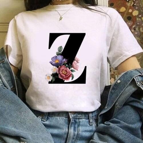 2021 t-shirt women 26 English Alphabet and Flower Print Female Tshirt Harajuku Casual Tops T Shirt Ladies Summer ladies T-Shirt