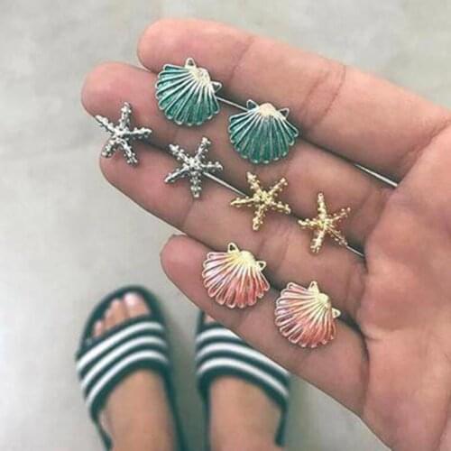 2019 New Fashion Arrival 4 Pairs/Set Star Shell Bohemia Earring Set Cute Girl Gifts Women Party Earrings Summer Jewelry Crystal