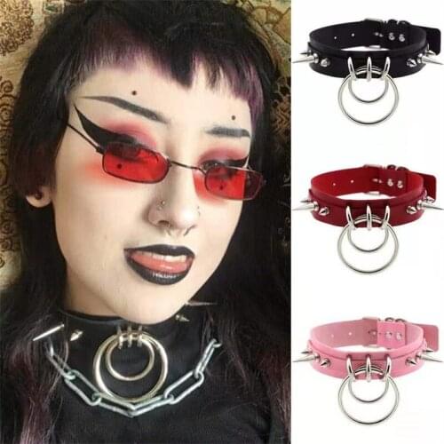 1pcs European And American Spiked Rivet Collar PU Necklace Female Personality Double O-Ring Neckband Neck Chain Clavicles Chains