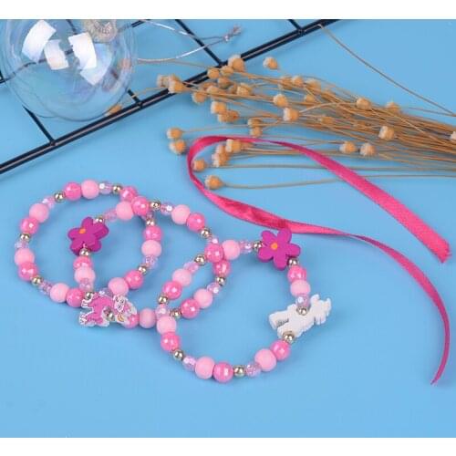 1 Set/3Pcs Cartoon sheep wood beads girls kids children bracelet